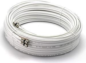 Dual with Ground RG6 Coaxial Twin Coax Cable Siamese Cable with 18AWG Copper Ground Wire Satellite Antenna CATV Quality Compression Connectors White