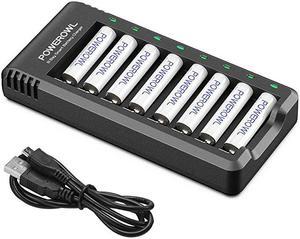 AAA Rechargeable Batteries 8 Pack 1000mAh High Capacity Low Self Discharge NiMH Batteies with Smart 8 Bay Battery Charger USB Fast Charging Independent Slot