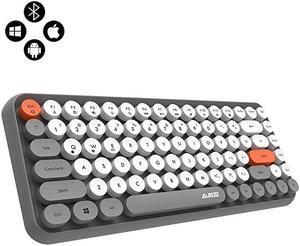308I Wireless Bluetooth Keyboard with Compact 84 Keys Cute Retro Round Keycaps Comfortable Ergonomic Typewriter Keyboard Compatible with Android Windows iOS Grey