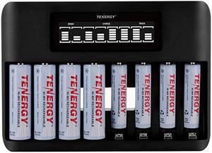 TN480U 8Bay LCD Display Fast Charger for NiMHNiCD AA AAA Rechargeable Batteries with 4pcs 2500mah AA and 4pcs 1000mah AAA Rechargeable Batteries