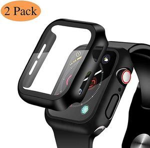 2 Pack] Compatible for Apple Watch 44mm Series 6 / SE/ Series 5 /Series 4 Tempered Glass Screen Protector with Black Bumper Case,  Full Coverage Easy Installation Bubble-Free Cover for iWatch Accesso