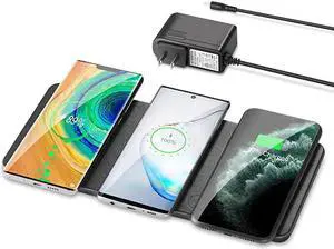 Wireless Charging Pad  QiCertified UltraSlim Triple Wireless Charger Station for Multiple 3 Devices amp New Airpods Ultra Slim Leather Mat WAC Adapter for All Qi Enabled Phones Black