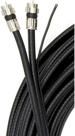 Dual with Ground RG6 Coaxial Twin Coax Cable Siamese Cable with 18AWG Copper Ground Wire Satellite Antenna CATV Quality Compression Connectors Black