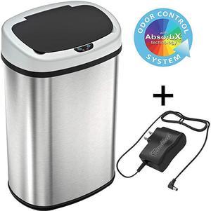 13 Gallon BatteryFREE Automatic Sensor Kitchen Trash Can with Power Adapter Oval Shape Stainless Steel Garbage Bin with AC Plug