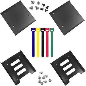 4 Pack SSD Mounting Bracket Kit 2.5" to 3.5" Drive Bay, Metal Mounting Bracket Adapter Hard Drive Holder with 10 Assorted Colors Reusable Cord Organizer