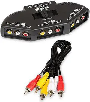 A1602 RCA Splitter with 3Way Audio Video RCA Switch Box + RCA Cable for Connecting 3 RCA Output Devices to Your TV