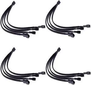 PWM Fan Splitter Cable 4 Pin Black Sleeved Case Fan Splitter Cable 1 to 4 Converter Braided Y Splitter Computer PC Fan Extension Power Cable 105 Inches 4 Pack