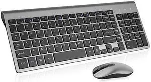 Wireless Keyboard Mouse Combo  Compact Full Size Wireless Keyboard and Mouse Set 24G UltraThin Sleek Design for Windows Computer Desktop PC Notebook Grey