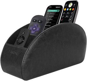 Remote Control Holder with 5 Compartments PU Leather Remote Caddy Desktop Organizer Store TV DVD BluRay Media Player Heater Controllers Black