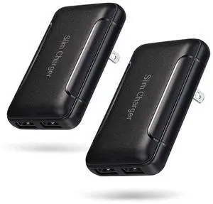 Slim USB Wall Charger,  2 Pack Flat Dual Port USB Wall Charger Charging Block Adapter with Foldable Plug Compatible with iPhone Xs/XS Max/XR/X/8/8 Plus/7/6S/ 6S Plus,Samsung Galaxy,HTC-Black