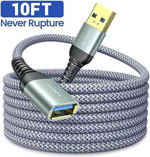 USB Extension Cable 10FT Type A Male to Female USB 3.0 Extension Cord  High Data Transfer Compatible with Webcam ,GamePad, USB Keyboard, Flash Drive, Hard Drive, Printer