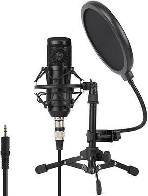 Condenser Microphone ZY801+ Professional Studio Microphone Include Sound Card Desktop Cardioid Condenser Mic PC Recording and BroadcastingMatte Black