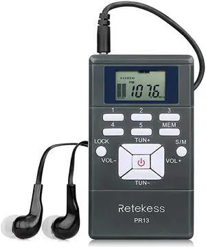 PR13 Portable FM Radio Receiver Mini Walkman Radio AAA Battery Powered Radio with Earphone and Lock Key for Theater Church Tour Guide