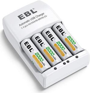 4 Pack AA Rechargeable Batteries 2000mAh with Battery Charger Independent Slot for Ni-MH/Ni-CD AA AAA Rechargeable Batteries
