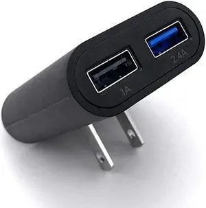 AC Pro 34 Amp 2Port USB Wall or Travel Charger Flat Foldable Plug for iPhone 11 11 Pro 11 Pro Max Xs Xs Max XR X 8 Airpods iPad Samsung Galaxy Android More Black
