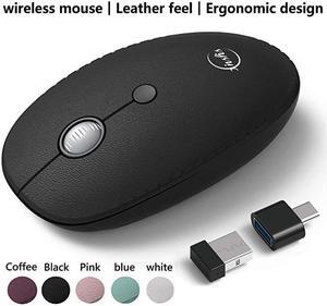 Wireless Mouse, 2.4G Wireless Mouse for Laptop, Ergonomic Computer Mouse Aluminum Alloy Wheel, 3 DPI Adjustment Levels, Leather Luxury Outfit, Black