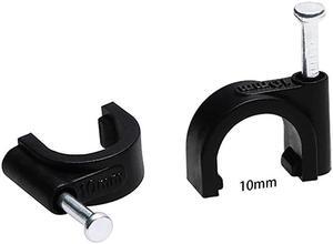 10mm Diameter Circle Ethernet Nylon Wire Cable Clips Clamps with Steel Nail, 100pcs/Pack(10mm,Black)