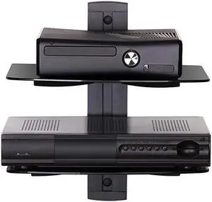 2 Tiers Av Shelf Wall Mount Shelf Black Bracket Stand for AV Receiver Component Xbox Cable Boxes Gaming Systems