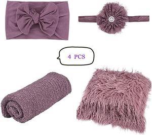 4 Pcs Newborn Photography Props Outfits Baby Purple Long Ripple Wrap and Toddler Swaddle Blankets Photography Mat with Cute Headbands for Infant Boys Girls012 Months Purple