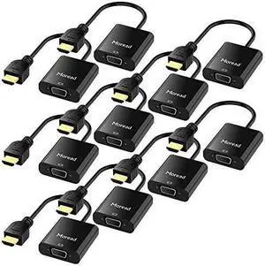 HDMI to VGA with Audio 10 Pack GoldPlated Active HDMI to VGA Adapter Male to Female with Micro USB Power Cable 35mm Audio Cable for PS4 MacBook Pro Mac mini Apple TV and More Black