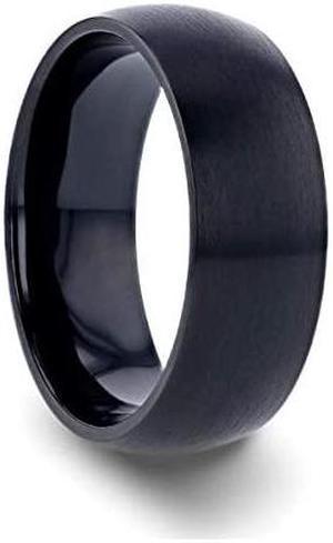 Marauder | Titanium Rings for Men | Lightweight Titanium | Comfort Fit | Domed Brushed Finish Black Titanium Mens Wedding Band 8 mm