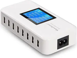 60W 8Port USB Wall Charger Multi Port USB Charger Charging Station WLCD Compatible with Smart Phone Tablet and Multiple Devices