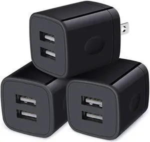 Wall Charger3Pack 21A5V Dual Port Cubes Power Adapter Charger Plug Charging Block Compatible for iPhone11ProXsXRX8766s PlusSamsung Galaxy S10S9Note1098LG G8MotoGoogle Black