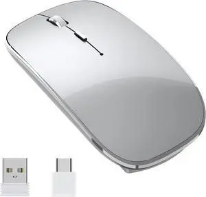 Wireless Mouse Chargeable Portable Silent Wireless Mouse USB and Type-C Dual Mode Wireless Mouse 3 Adjustable DPI for Laptop Mac MacBook Android PC (Q23S Grey)