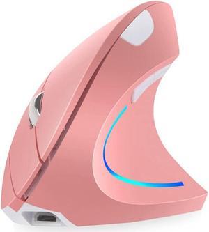 Vertical Mouse, Right Handed 2.4GHz Wireless Ergonomic Rechargeable Vertical Mouse with 4 Adjustable DPI 800/1200/1600/2400, 6 Buttons,Compatible with PC, Desktop,Mac (Pink)