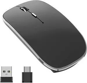 Halpilt Wireless Mouse Chargeable Portable Silent Wireless Mouse USB and Type-C Dual Mode Wireless Mouse 3 Adjustable DPI for Laptop Mac MacBook Android PC (Q23S Black)