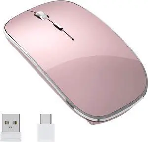 Halpilt Wireless Mouse Chargeable Portable Silent Wireless Mouse USB and Type-C Dual Mode Wireless Mouse 3 Adjustable DPI for Laptop Mac MacBook Android PC (Q23S Rose Gold)