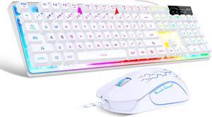 Gaming Keyboard and Mouse Combo, MageGee K1 LED Rainbow Backlit Keyboard with 104 Key Computer PC Gaming Keyboard for PC/Laptop(White)