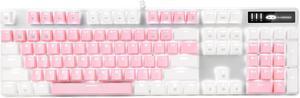 Mechanical Gaming Keyboard, MageGee 2020 New Upgraded Blue Switch 104 Keys White Backlit Keyboards, USB Wired Mechanical Computer Keyboard for Laptop, Desktop, PC Gamers(White & Pink)
