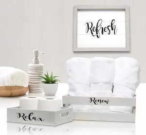 Elegant Designs Three Piece Decorative Wood Bathroom Set, Small, Inspirational  (1 Towel Holder, 1 Frame, 1 Toilet Paper Holder)