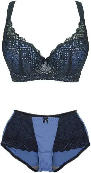 Sunna Character Underwire Bra Set/Push Up Bra Set/Shaper Bra Set/Lace Bra Set/T Shirt Bra Set/for Back and Side Support-8017-BL-32D_SET_8017U-BL-L