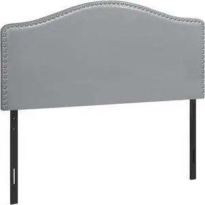 Leather-Look Upholstered Headboard -Curved Top Nailhead Trim Platform,Full,Grey
