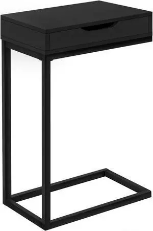Monarch Specialties 24"H C Design Side Table with Storage Drawer and Metal Legs - Black