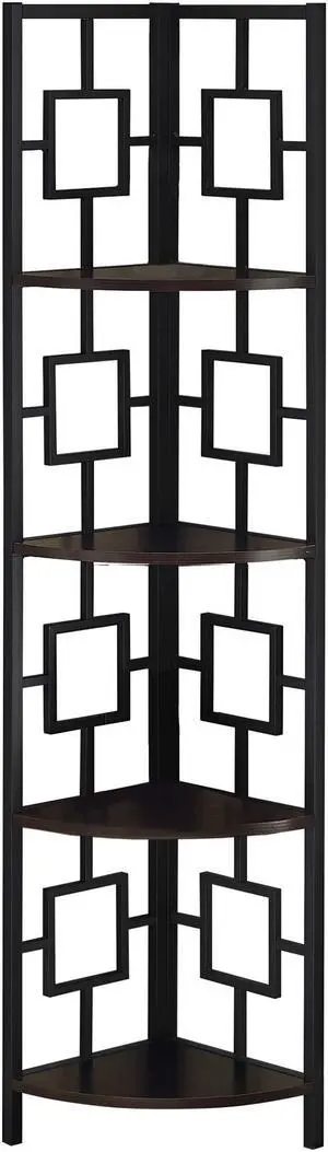 Monarch Specialties 62"H Corner Etagere Bookcase with 4 Tier Open Storage Shelves - Espresso, Black