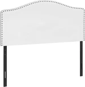 Leather-Look Upholstered Headboard-Curved Top Nailhead Trim Platform,Full,White