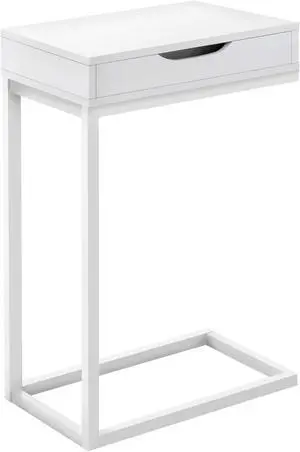 Monarch Specialties 24"H C-Shaped Side Table with Storage Drawer and Metal Legs - White