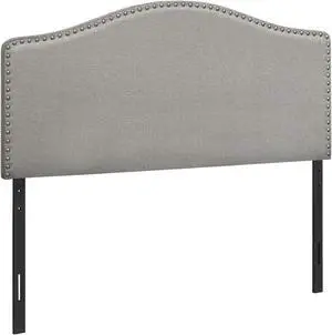 Linen-Look Upholstered Headboard -Curved Top Nailhead Trim Platform, Full, Grey