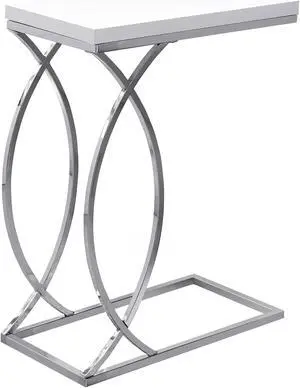 Monarch Contemporary Chrome Metal Accent End Snack Table - Glossy White