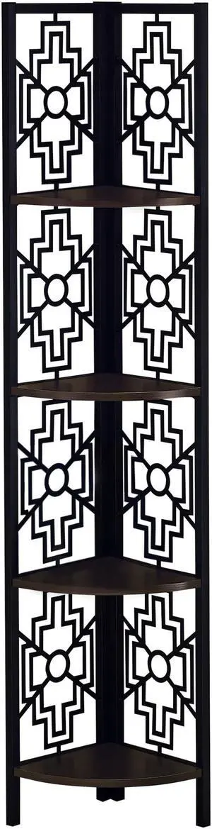 Monarch Specialties Geometric Design Corner Bookcase Etagere with 4 Tier Open Storage Shelves - Espresso
