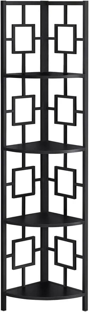 Monarch Specialties 62"H Corner Etagere Bookcase with 4 Tier Open Storage Shelves - Black