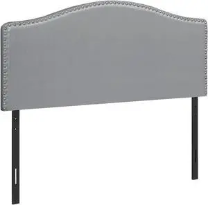 Leather-Look Upholstered Headboard-Curved Top Nailhead Trim Platform,Queen,Grey