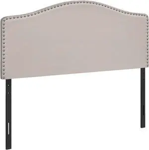 Monarch Specialties Linen-Look Upholstered Headboard - Curved Top Nailhead Trim Platform, Full, Beige