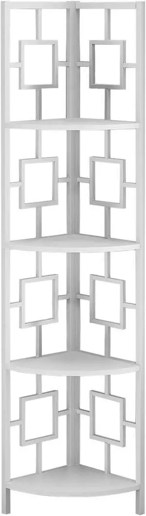Monarch Specialties 62"H Corner Etagere Bookcase with 4 Tier Open Storage Shelves - White