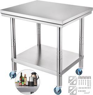 Rolling Stainless Steel Top Kitchen Work Table Cart + Casters Shelving 30"x24"