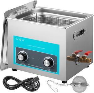 VEVOR 10L Ultrasonic Cleaner 640W Stainless Steel Knob Control w/ Heater & Timer