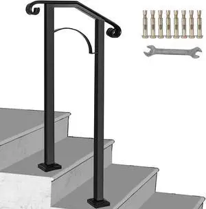 VEVOR Fits 1 Step Handrail Arch Stair Rail Matte Black Iron Powder Coating Brick Steps